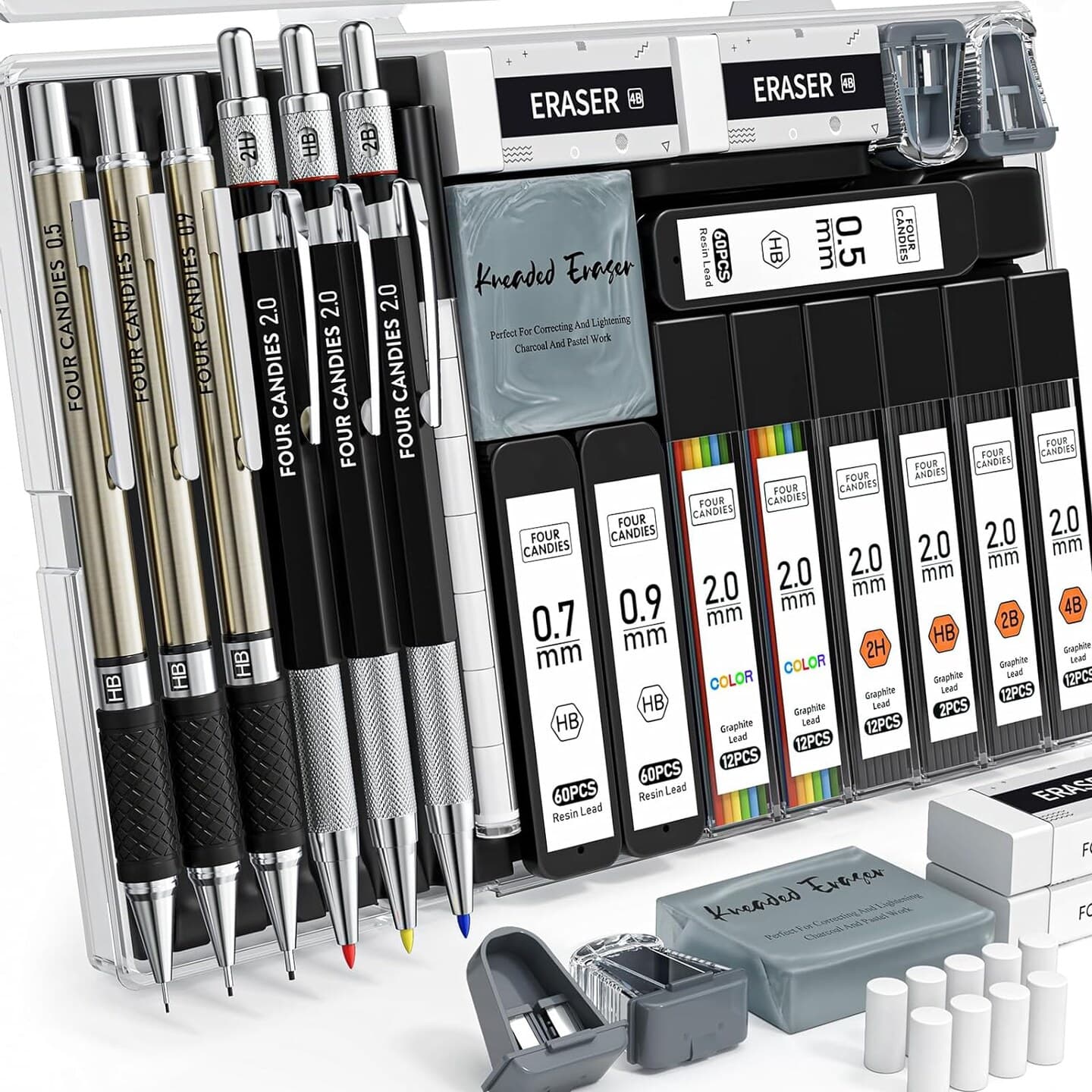 25PCS Art Mechanical Pencil Set with Case, 3PCS Metal Artist Lead Pencil 0.5, 0.7, 0.9 mm, and 3PCS 2mm Lead Holder (HB 2H 2B 4B Color), with 432PCS Graphite Lead Refills for - Image 1