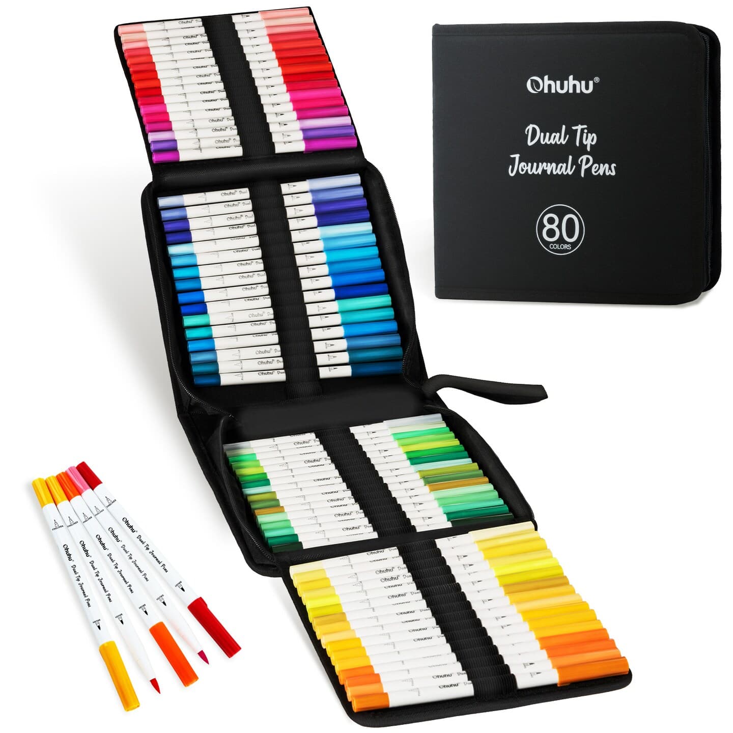 Ohuhu Markers for Adults Coloring Books 80 Colors Coloring Markers Pens for Journaling Water-Based Dual Tips Extra Fine & Brush Art Markers for Calligraphy Lettering Card-making - Image 1