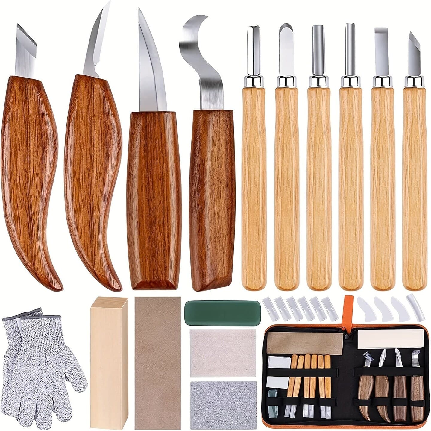 Wood Carving Kit 26pcs, Wood Carving Tools Hand Carving Knife Set with Anti-Slip Cut Resistant Gloves - Image 1