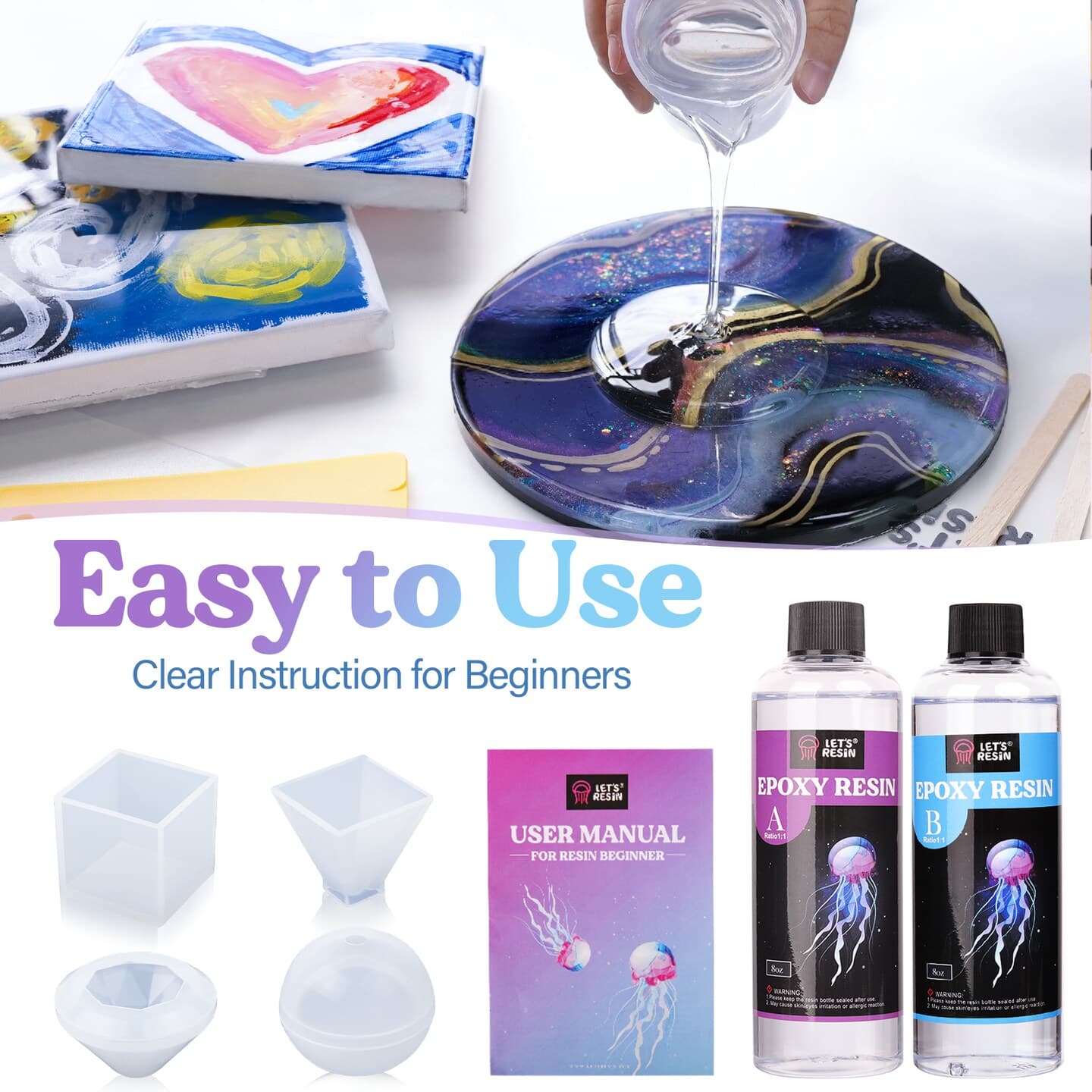 LET'S RESIN Epoxy Resin Kits and Molds Complete Set, 16oz Resin Art Kit with Silicone Molds, Pigment, Dried Flowers, Crafts for Adults, Beginners, Art Supplies for DIY Lovers, DIY Gift for Women thumbnail 3