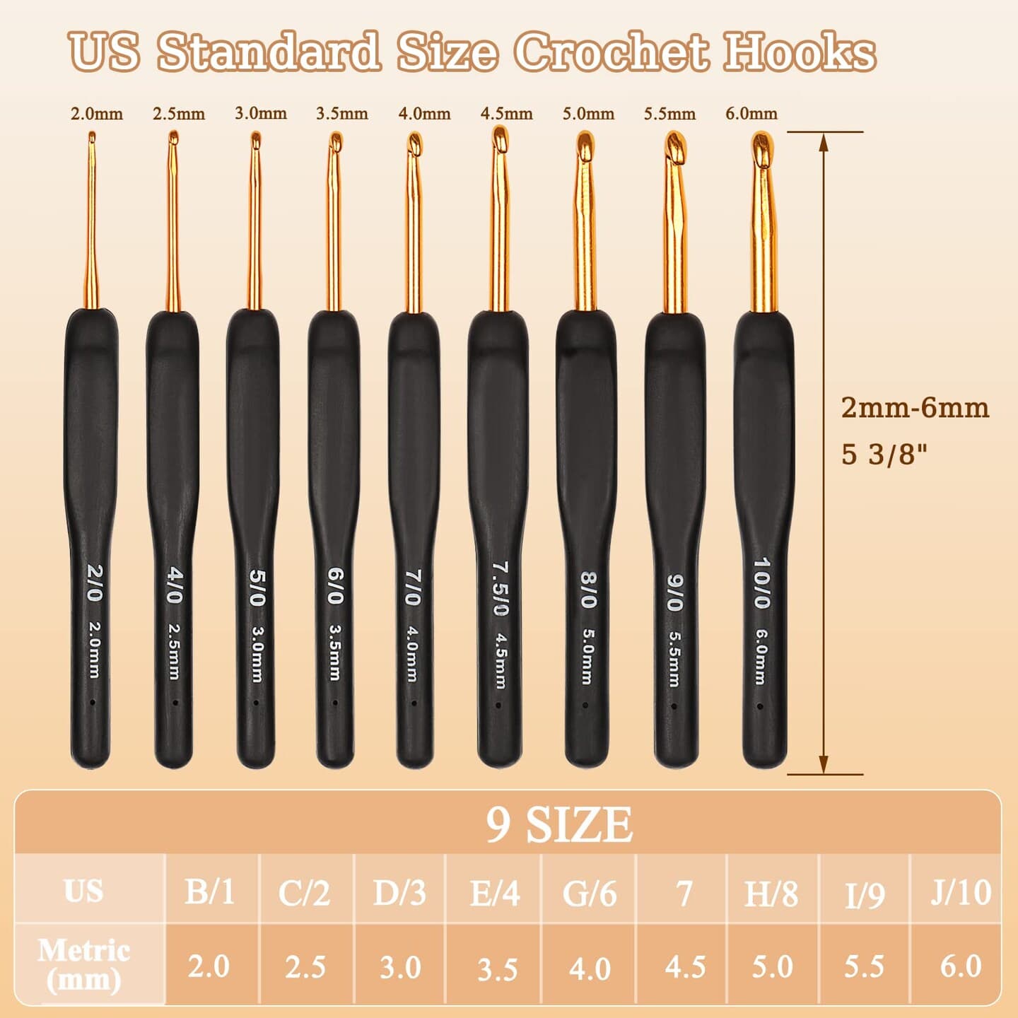 31pcs Crochet Hook Set, Black Gold Crochet Hooks Ergonomic with Grips for Arthritic Hands, Crochet Needles Set with Knitting & Crochet Supplies, Ideal Crochet Gift for Crochet Beginner Lover thumbnail 2