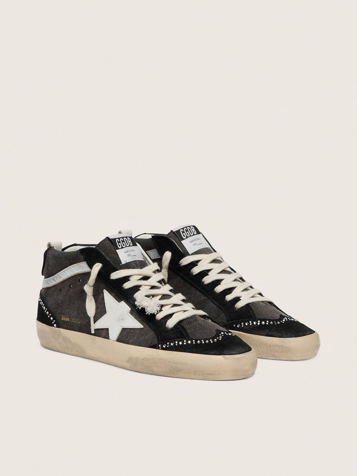 Mid Star LTD in black denim with suede inserts with Swarovski crystals thumbnail 2