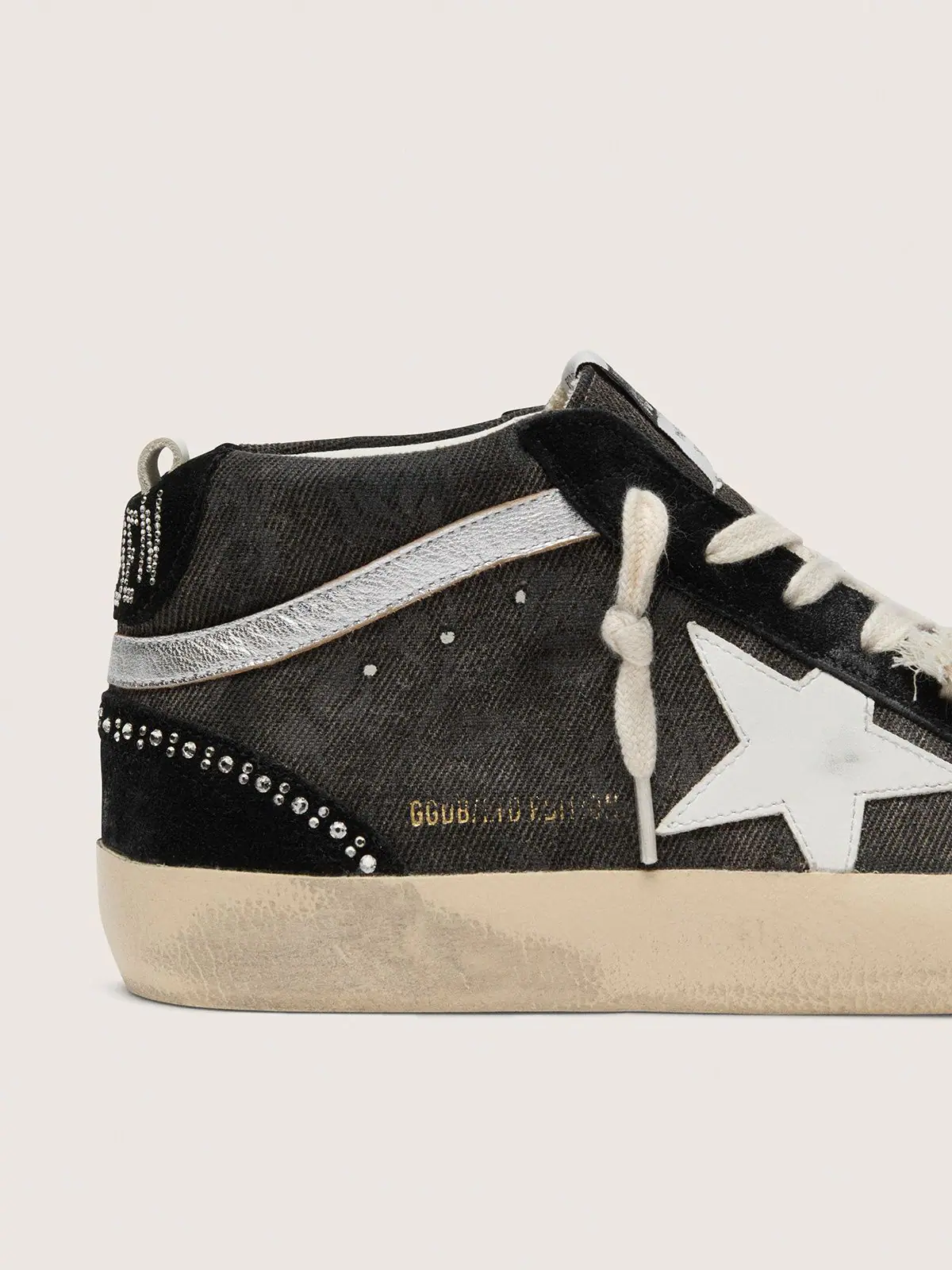 Mid Star LTD in black denim with suede inserts with Swarovski crystals thumbnail 4