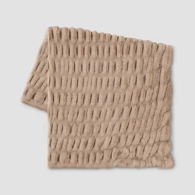 50"x60" Ruched Faux Rabbit Fur Throw Blanket Neutral - Threshold™: Plush, Machine Washable, Reversible - Image 1