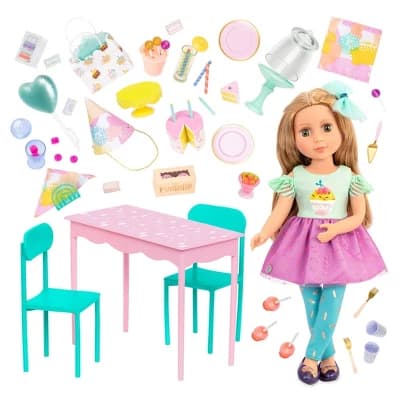 Glitter Girls Sashka Poseable 14" Doll & Surprise Birthday Party Accessory Set - Image 1