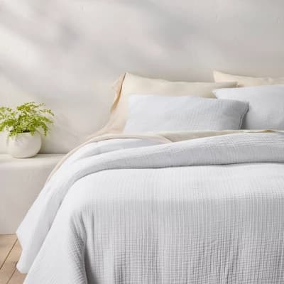 Full/Queen Textured Chambray Comforter & Sham Set White - Casaluna™: OEKO-TEX Certified, 250 Thread Count - Image 1