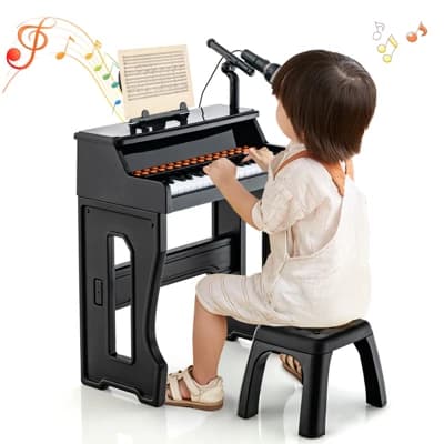 Costway 37-Key Music Piano Keyboard Kids Learning Toy Instrument with Microphone Black - Image 1