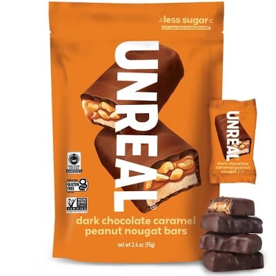 UNREAL Candy Dark Chocolate Caramel Peanut Nougat Bar - 3.4oz - Image 1