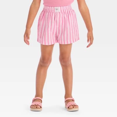 Grayson Mini Toddler Girls' Striped Woven Shorts - Pink 12M - Image 1