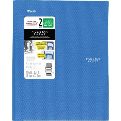 Five Star 2 Pocket Plastic Folder with Prongs (Colors May Vary): Stationery, Multicolor, 25 Sheet Capacity, Internal Pockets - Image 1