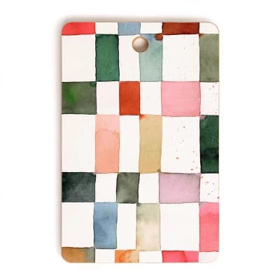 Ninola Design Watercolor Checker Yuletide Rectangular Cutting Board - Deny Designs - Image 1