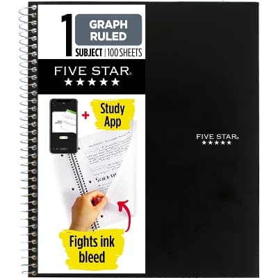 Five Star 1 Subject 100pg Graph Ruled Solid Spiral Notebook: Multicolor, 8.5x11", Flexible Cover, 3 Hole Punched - Image 1