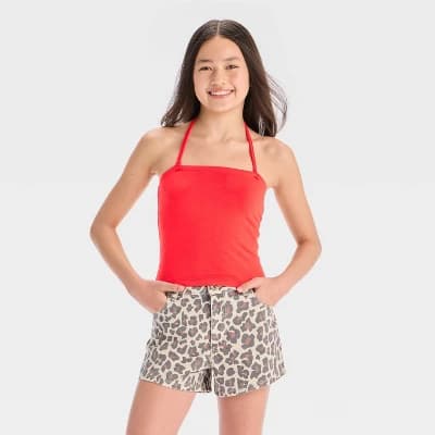 Girls' Tube Top with Removeable Straps - art class™ Coral Red L - Image 1