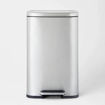 45L Rectangular Step Trash Can Silver - Brightroom™: Stainless Steel, Quiet Pedal Lid, Removable Liner, Kitchen Use - Image 1