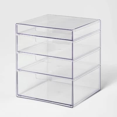 4 Drawer Stackable Countertop Organizer Clear - Brightroom™: Bathroom & Makeup Organizer, PETG Material, 8.02" Height - Image 1