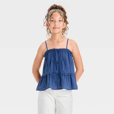 Girls' Bow Front Woven Tank Top - art class™ - Image 1
