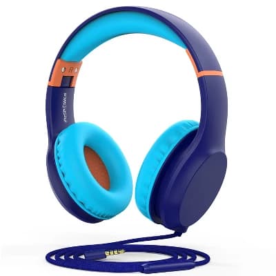 FosPower Kids Headphones with Cord, Wired Kids Headphones for School Kids with Microphone, Over Ear Kids Headset with 3.5mm Jack, Blue - Image 1