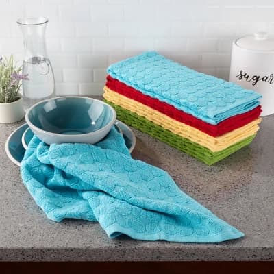 Kitchen Towels- Set of 8 -16"x28"-Absorbent 100% Cotton Hand Towel- Modern Circle Pattern Weave in 4 Solid Colors for Drying by Hastings Home - Image 1