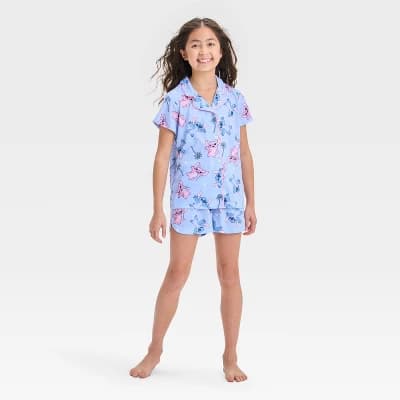 Girls' Lilo & Stitch Angel Coat Pajama Set - Blue M - Image 1