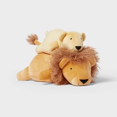 Lion and Baby Weighted Plush Kids' Throw Pillow Yellow - Pillowfort™ - Image 1