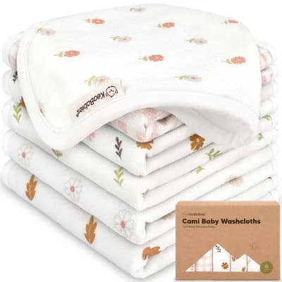 6-Pack Cami Baby Washcloths for Newborn, Organic Cotton Face Wash Cloths for Babies, Soft & Absorbent Baby Bath Towels (Petals) - Image 1