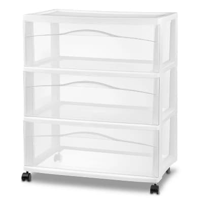 3 Drawer Wide Cart White - Brightroom™: Plastic Storage Drawers, Utility Cart with Casters, Portable Universal Storage - Image 1