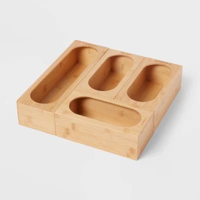 Natural Plastic Food Storage Bag Organizer Yellow - Brightroom™: Freestanding Bag Holder, Kitchen Dispenser, 12.75"x12.75" - Image 1