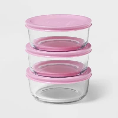 6pc (set of 3) 2c Round Glass Food Storage Container Set Pink - Room Essentials™ - Image 1