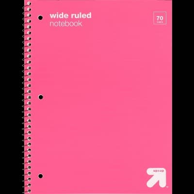 Wide Ruled Pink 1 Subject Flexible Plastic Cover Spiral Notebook - up&up™: Single Subject, Perforated, 3 Hole Punched, 70 Pages