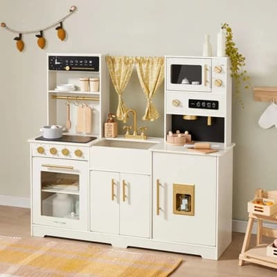Tiny Land® Iconic Wooden Play Kitchen – Cream Pretend Cooking Set for Kids - Image 1