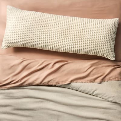 Waffle Body Pillow Cover Natural - Casaluna™: Cotton Zippered Pillowcase for All Ages, Machine Washable - Image 1