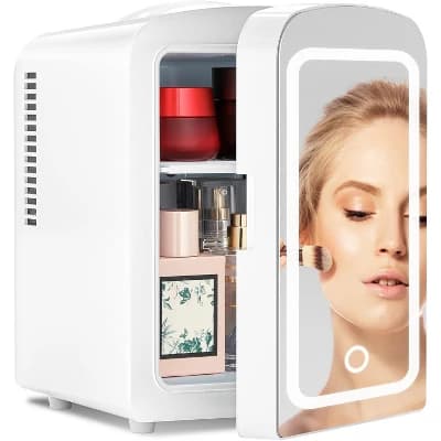 ZAFRO Star Makeup Compact Refrigerator with LED Mirror, 4L Mini Fridge, Skin Care, for Bedroom, Car, Office & Dorm, White - Image 1