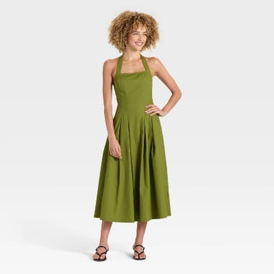 Women's Midi Halter Dress - A New Day™ Olive M