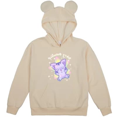 Shining Star Kawaii Cat Youth Off-White Long Sleeve Hooded Sweatshirt With 3D Ears-XS - Image 1