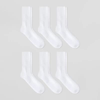 Men's Odor Resistant Crew Socks 6pk - Goodfellow & Co™ White 6-12: Arch Support, Reinforced Heel & Toe - Image 1