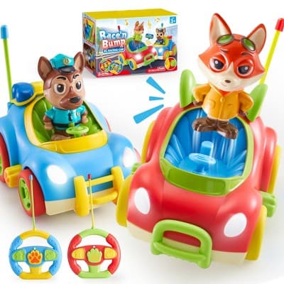 Joyfy Cartoon Remote Control Car - 2 Pack Race Car Toddler Toys - RC Cars for Kids,Christmas Birthday Gifts for Boys Girls 2 3 4 5 Years Old