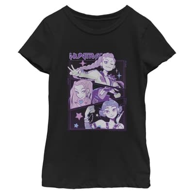 Girls KPop Demon Hunters Huntrix Group Panels T Shirt - Black - Medium - Image 1