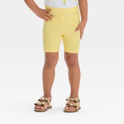 Toddler Girls' Ribbed Bike Shorts - Cat & Jack™ Yellow 12M: Cotton Blend, Midweight, Elastic Waist, Machine Washable - Image 1