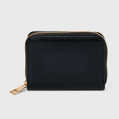 Small Zip Wallet - A New Day™ Smooth Black:  Shell, Solid Pattern, 3.5" Height, 4.375" Width - Image 1