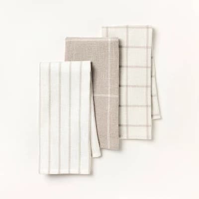 3pk Kitchen Towels Light Gray - Figmint™: Cotton Stripe Dish Towels, OEKO-TEX Certified, 28"x18", Easter Decor - Image 1