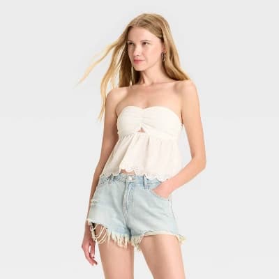 Women's Knit Woven Twist Tube Top - Wild Fable™ White XS - Image 1