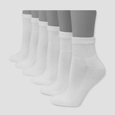 Hanes Premium Women's 6pk Cushioned Ankle Socks - White 5-9: Midweight Knit, Cushioned Sole - Image 1