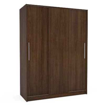 Polifurniture Denmark 3 Sliding Doors Clothing Armoire Dark Brown: Modern Wardrobe with Fixed Shelves & Hanging Rod - Image 1