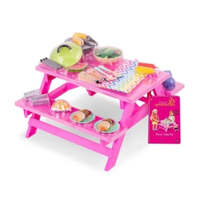 Our Generation Picnic Table Set with Play Food Accessories for 18" Dolls - Pink - Image 1