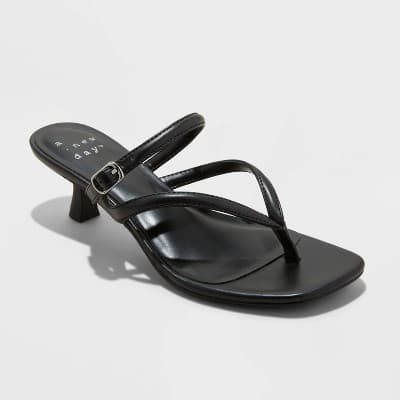 Women's Sayler Thong Heels - A New Day™ Black 8: Slip-On, Cushioned Insole, Faux Leather, Open Toe
