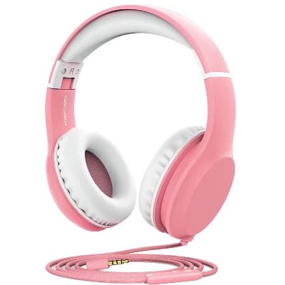 FosPower Kids Headphones Wired Microphone, Over Ear Headphones for Kids with Cord, Kids Headset with 3.5mm Jack For School Chromebook iPad, Pink/White - Image 1
