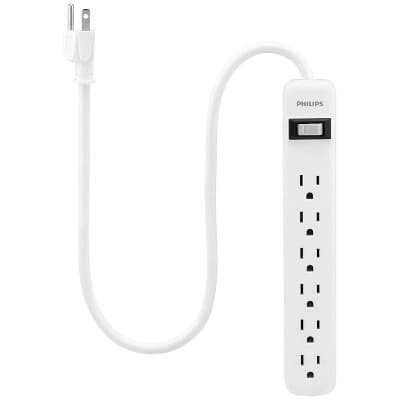 Philips 6-Outlet Surge Protector with 2ft Extension Cord, White - Image 1