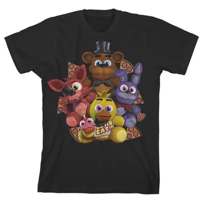 Five Nights at Freddy's Character Plushies Boy's Black T-shirt-XS - Image 1