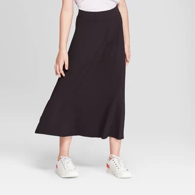 Girls' Maxi Skirt - Cat & Jack™ Black L: Midweight Rayon-Spandex, Elastic Waist, A-Line, Jersey Fabric - Image 1
