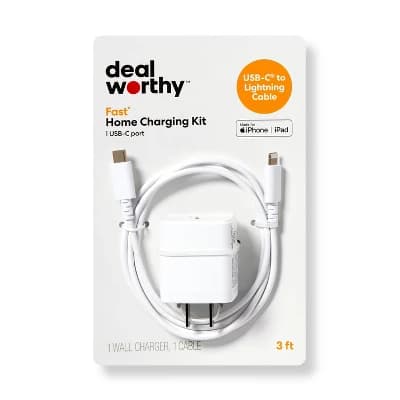 Single Port 20W USB-C Home Charger with 3' Lightning to USB-C Cable - dealworthy™ White - Image 1